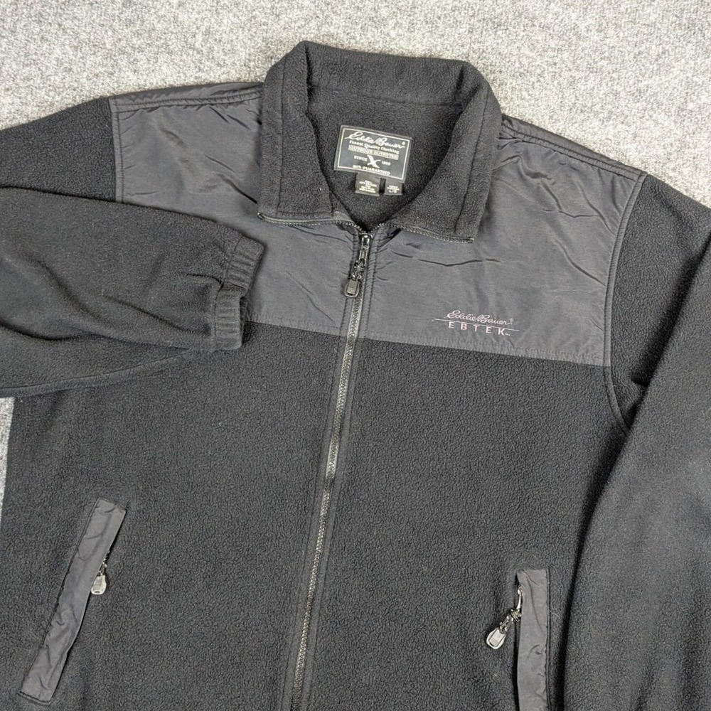Eddie Bauer EBTEK Mens Black Polartec Fleece Full Zip Jacket L Made in Canada